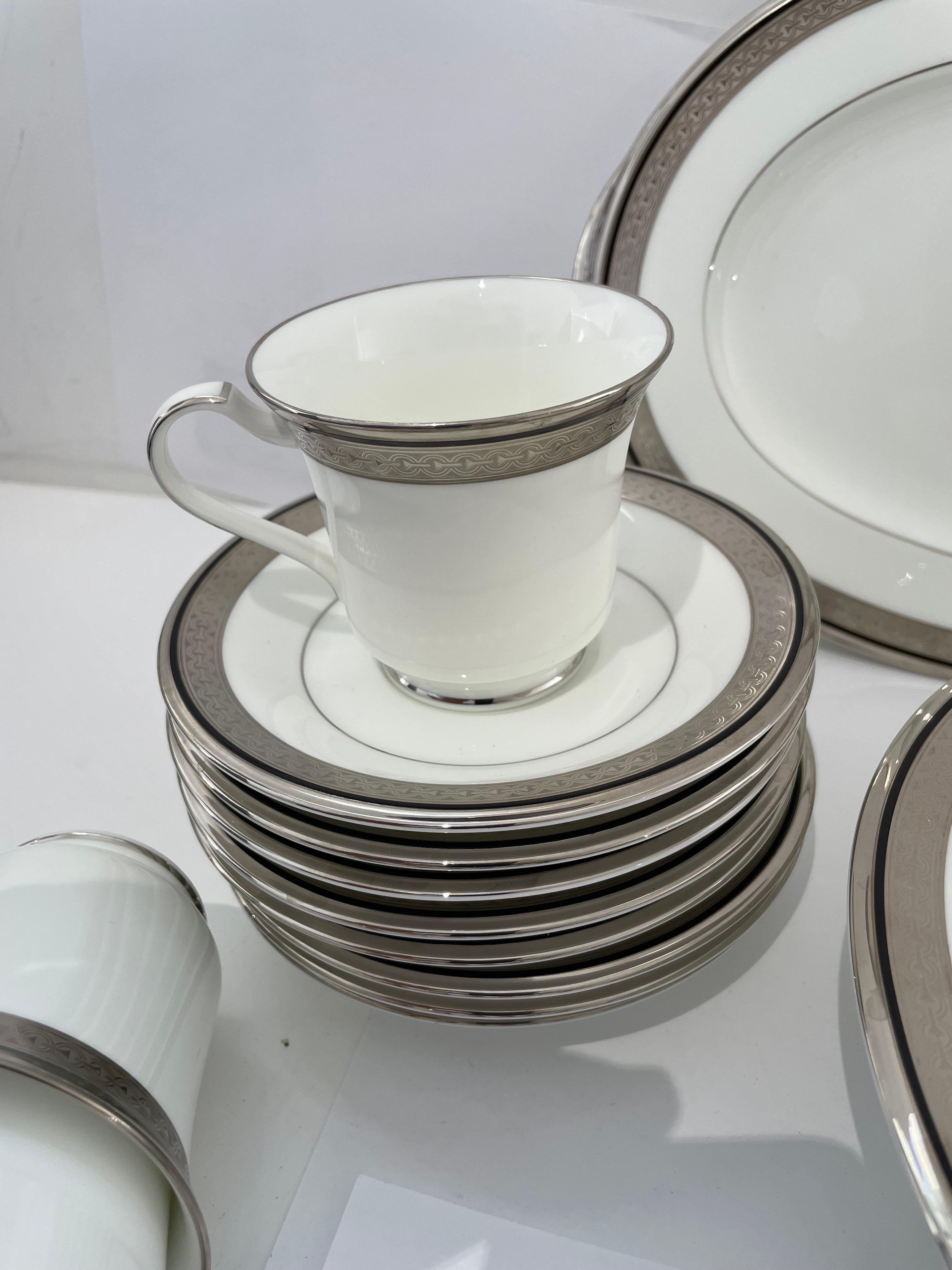Contemporary Noritake Chatelaine Platinum Dinner Service for Eight For Sale