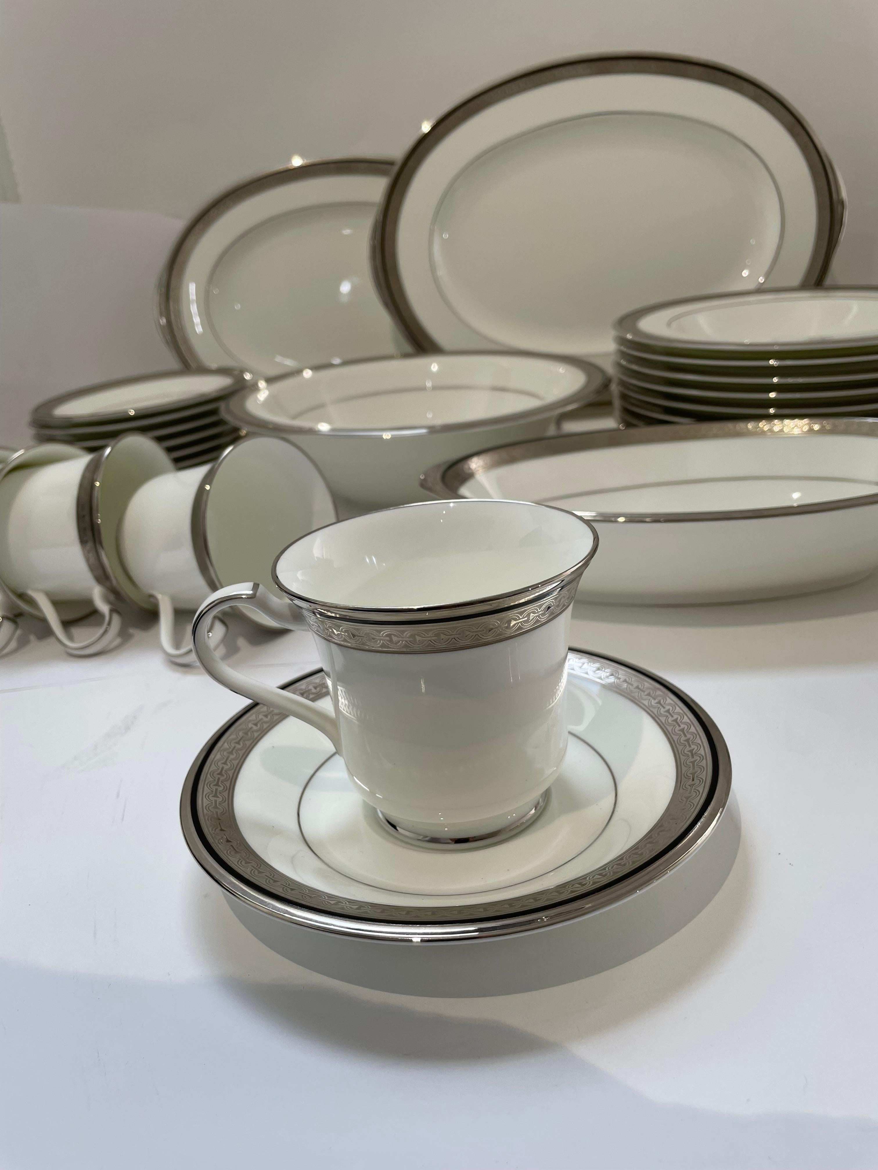 Neoclassical Noritake Chatelaine Platinum Dinner Service for Eight For Sale