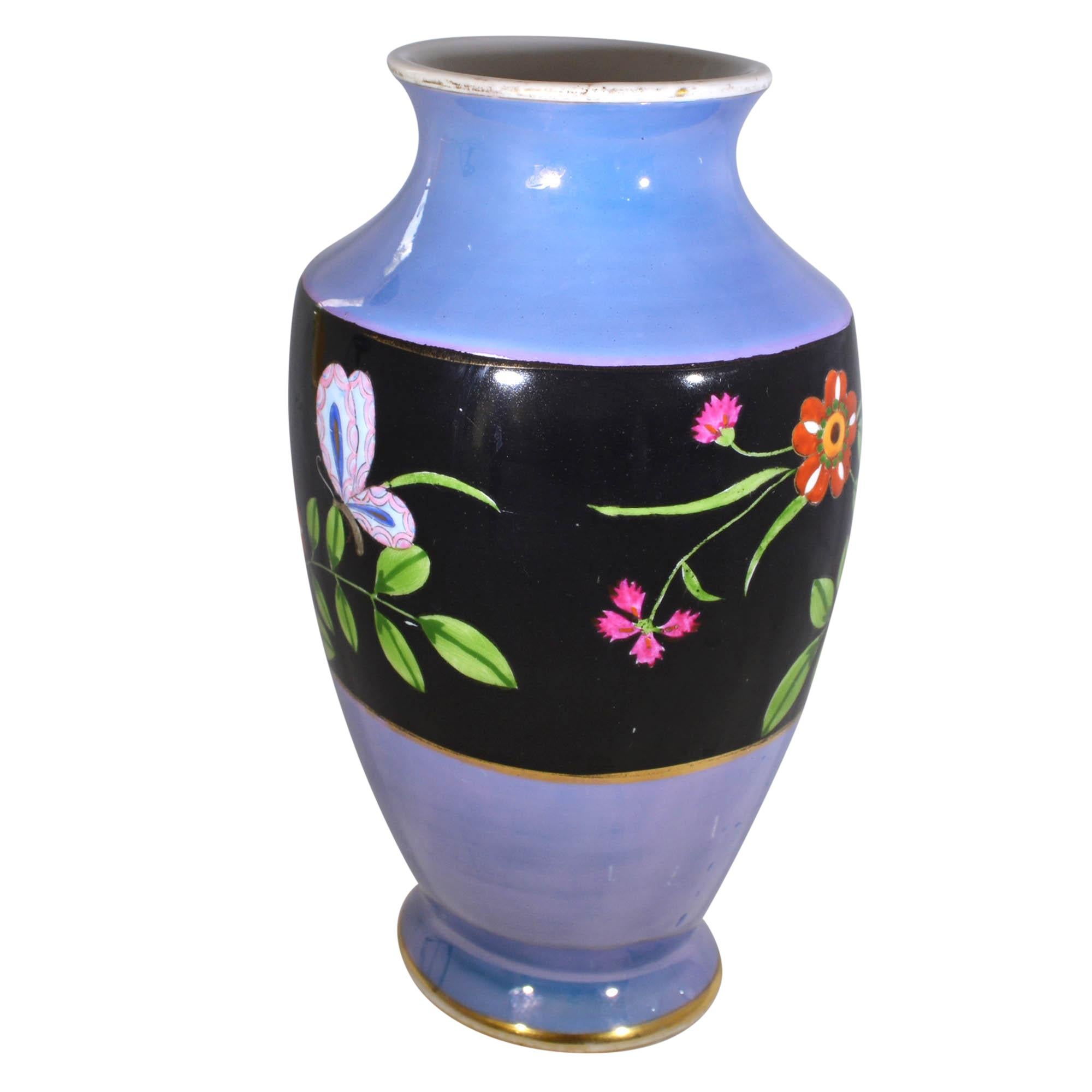 Hand-Painted Noritake Hand Painted Vase with Floral and Butterfly Design