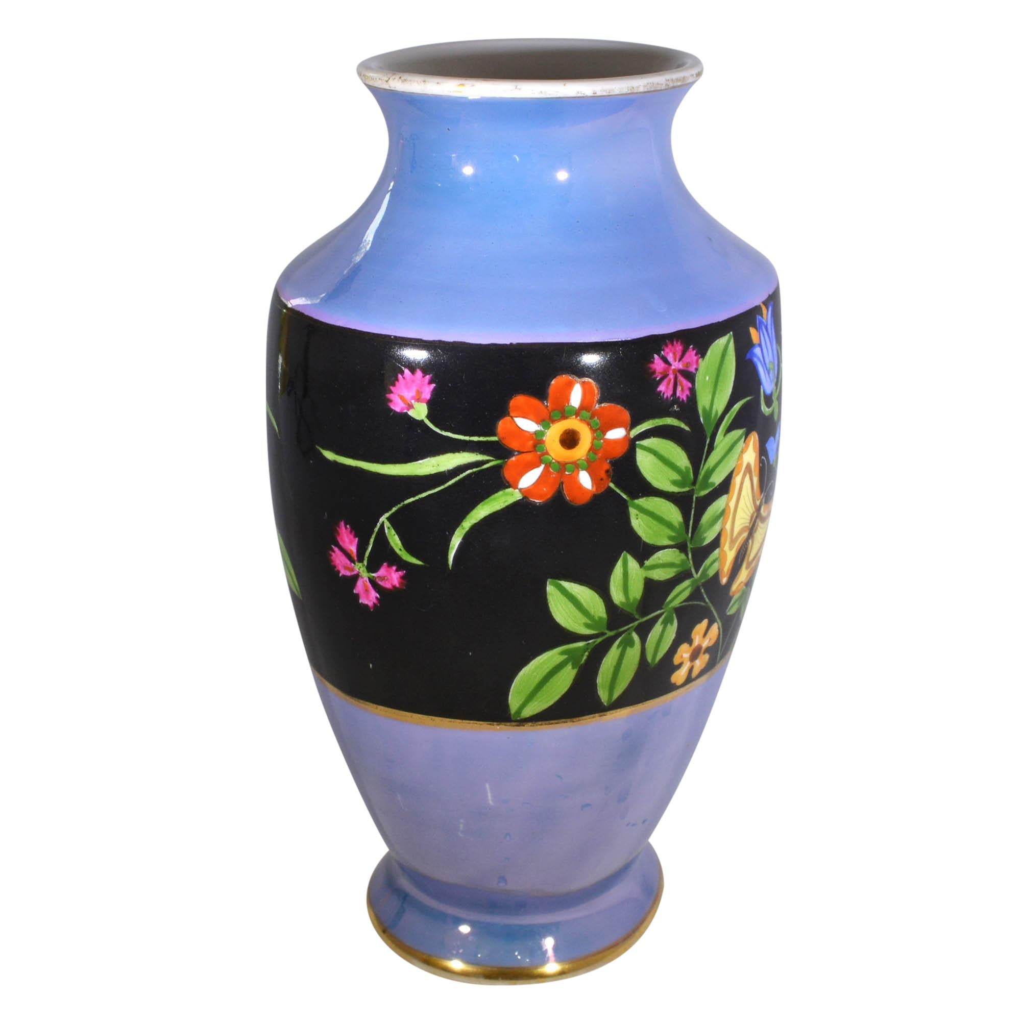 Noritake Hand Painted Vase with Floral and Butterfly Design In Good Condition In Pataskala, OH
