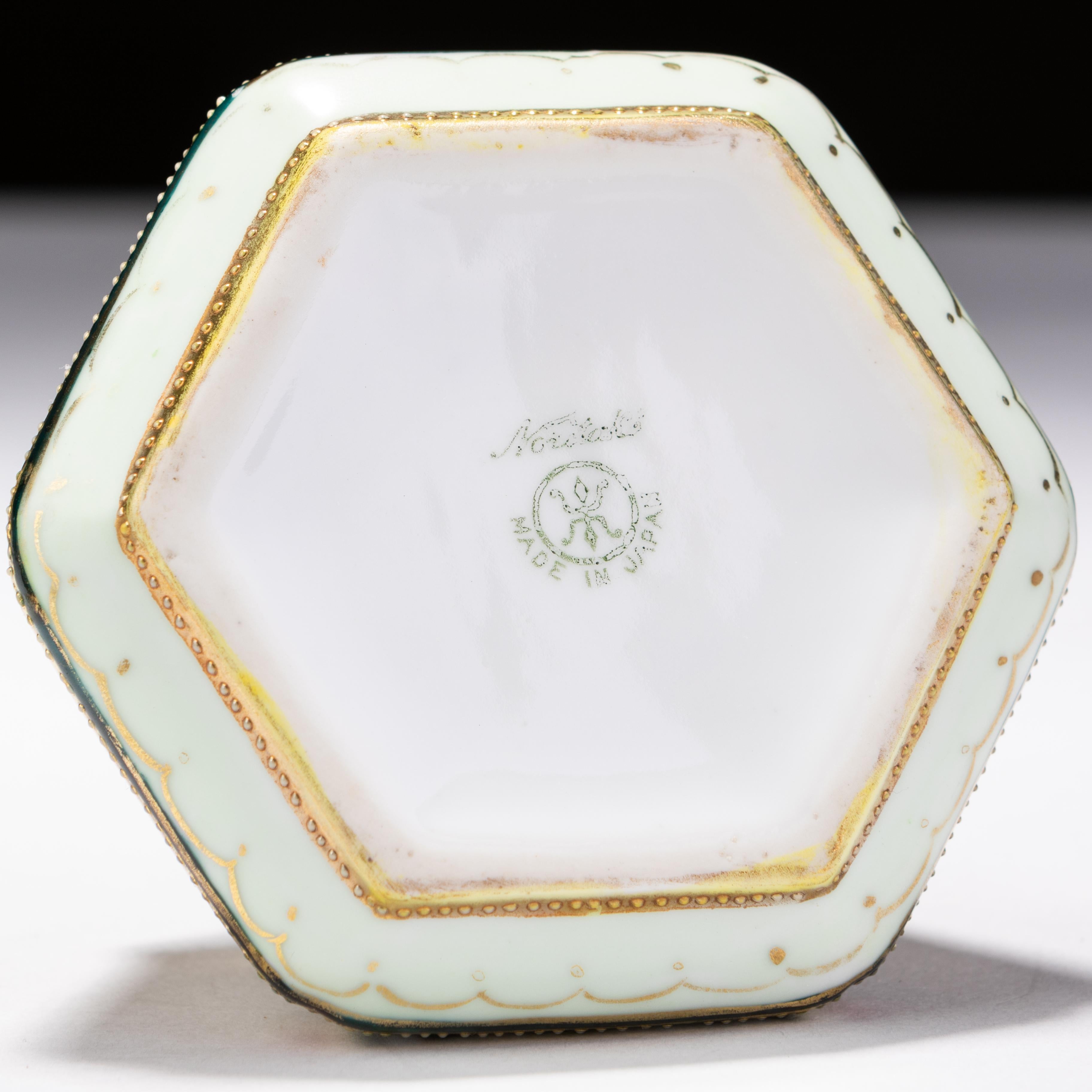 20th Century Noritake Japanese Art Deco Enamel Porcelain Lidded Trinket Box 