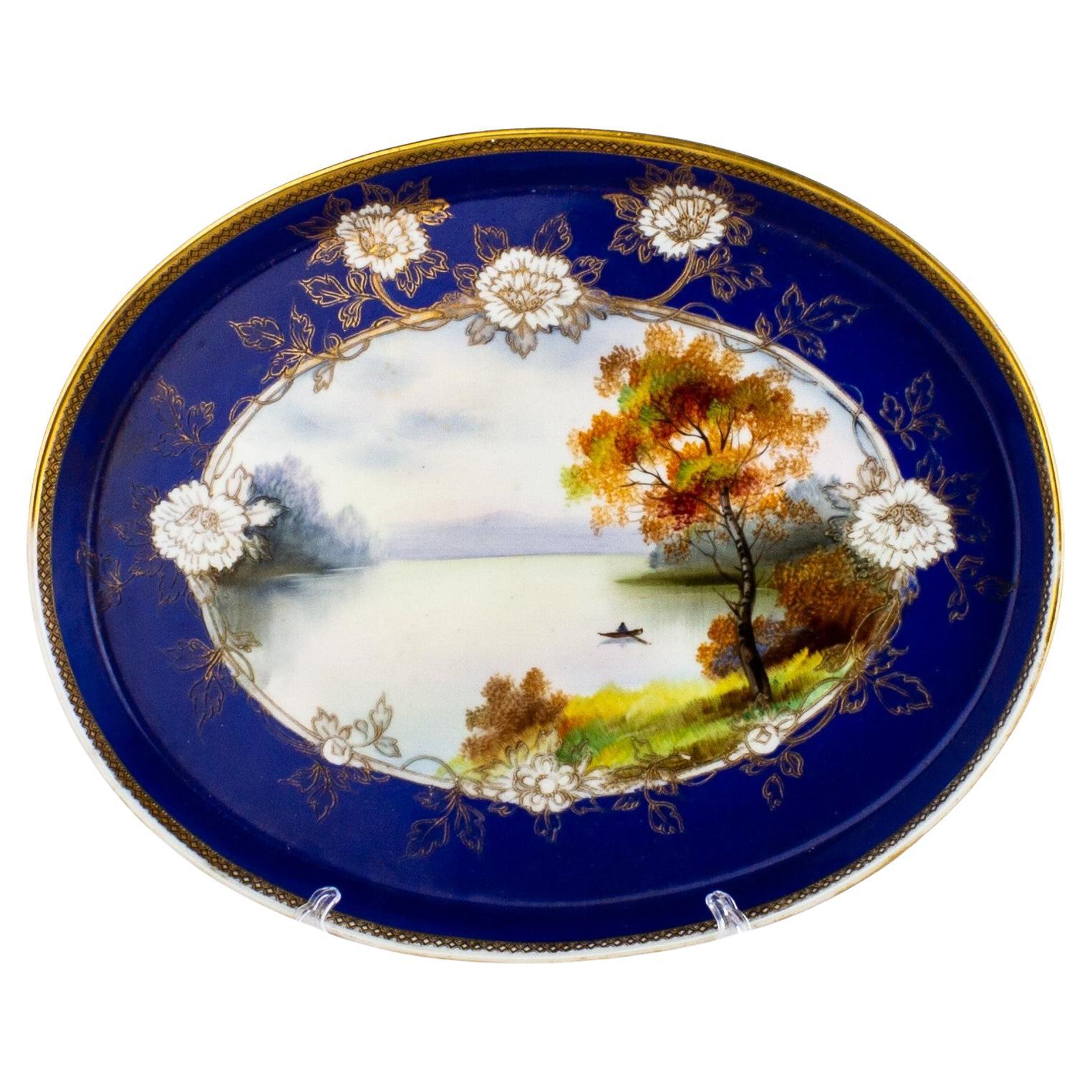 Noritake Japanese Art Deco Porcelain Oval Tray Plate For Sale