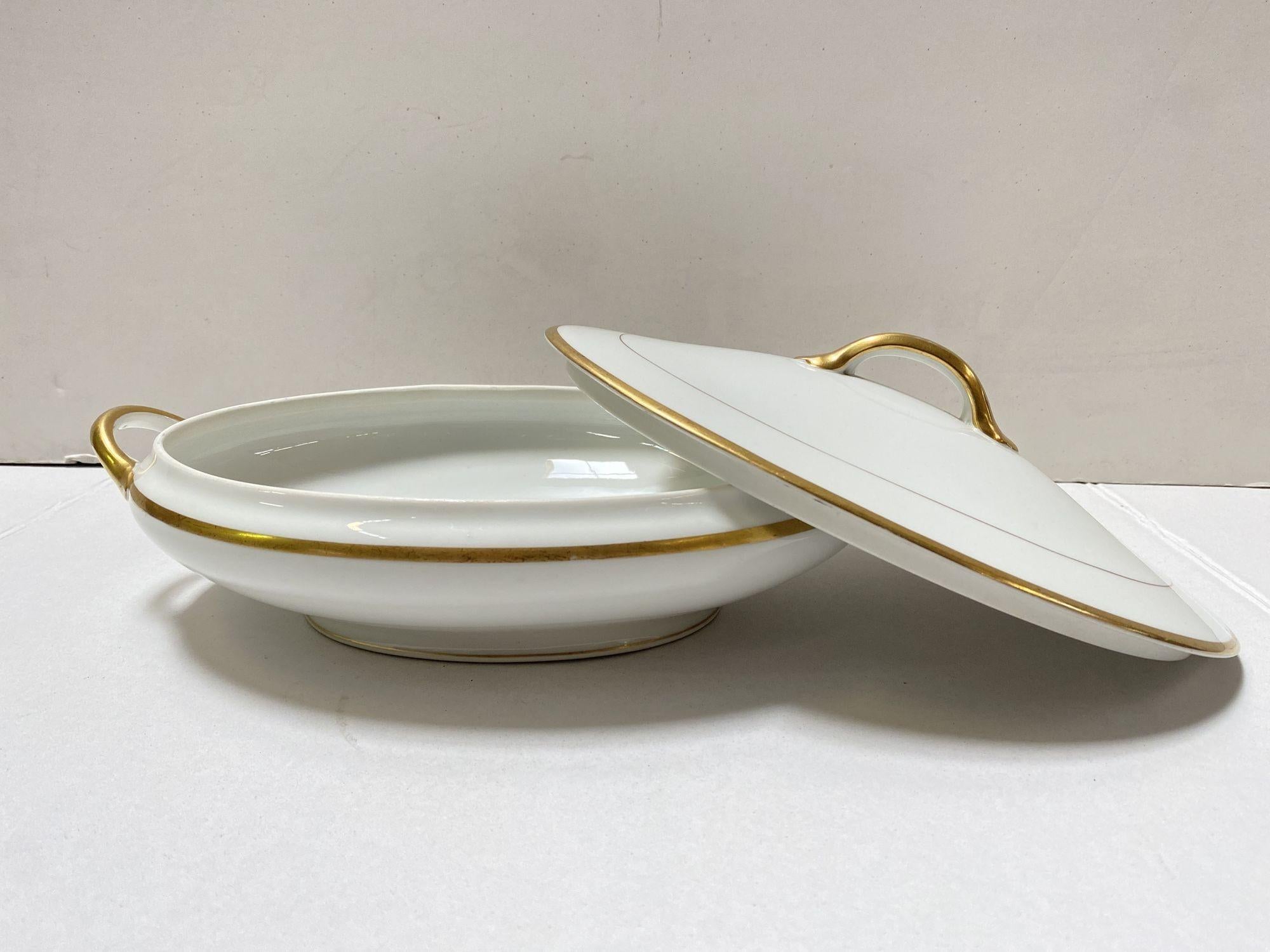 American Noritake Nippon Antique Colonial Covered Vegetable Bowl with Gold Band For Sale