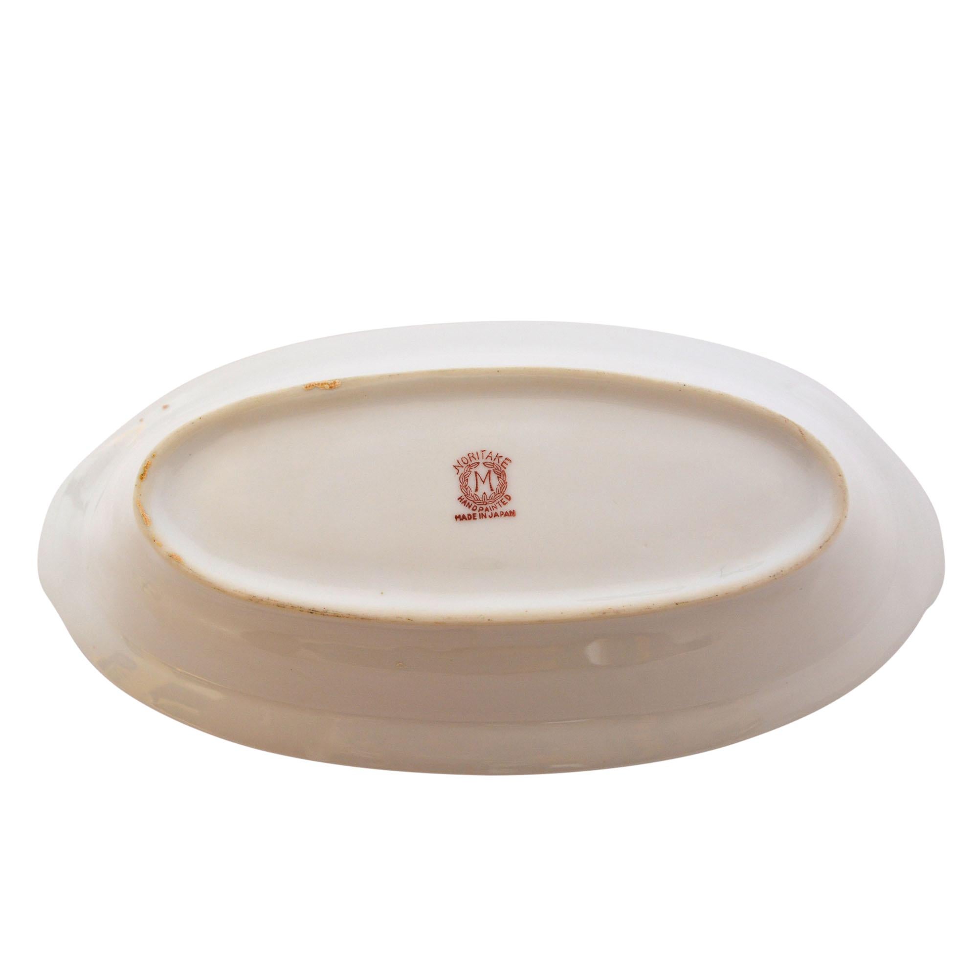 Noritake Oblong Hand Painted Bowl with Floral Center Design In Good Condition In Pataskala, OH