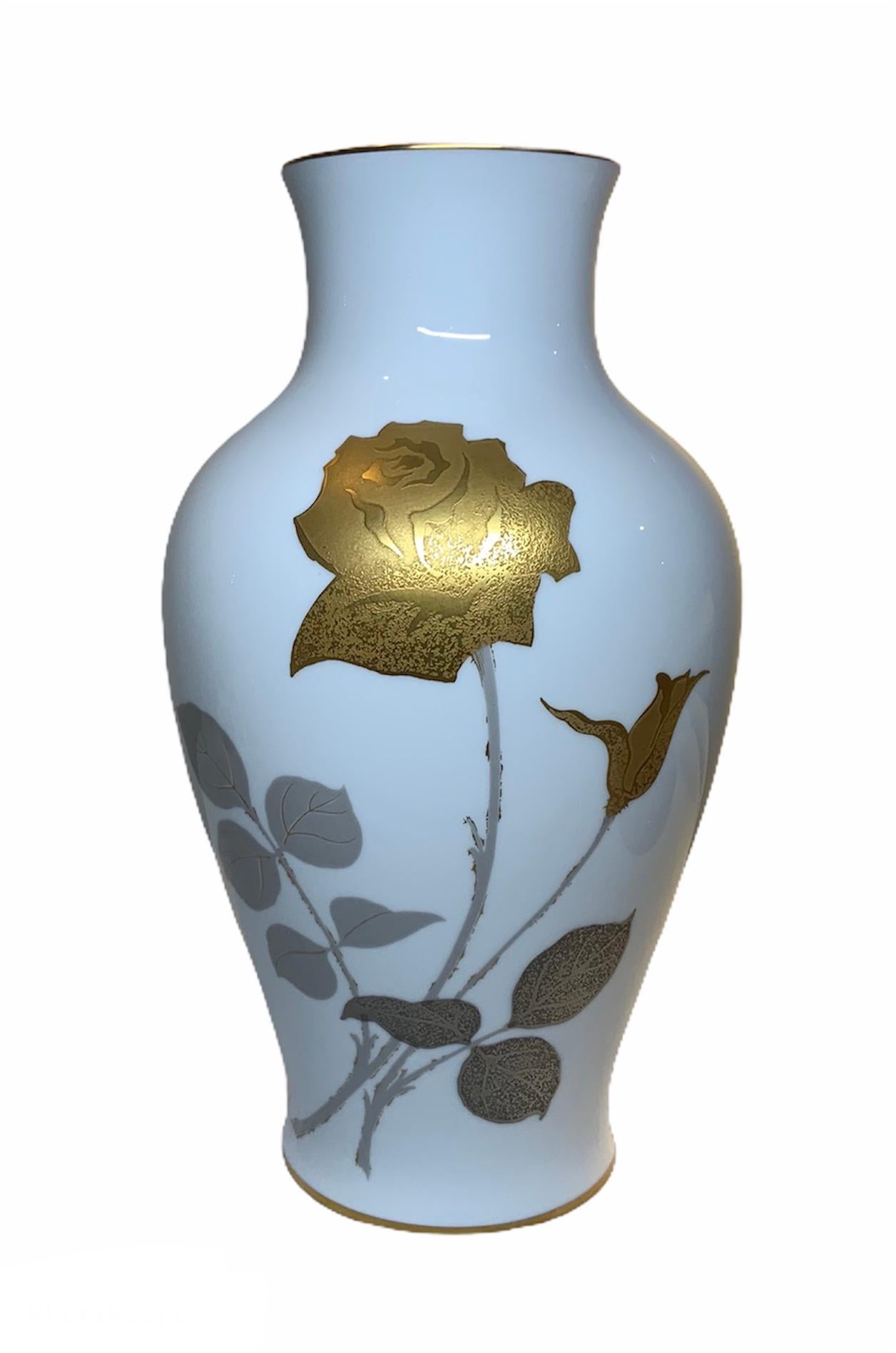 Etched Noritake Okura Porcelain Flower Vase For Sale