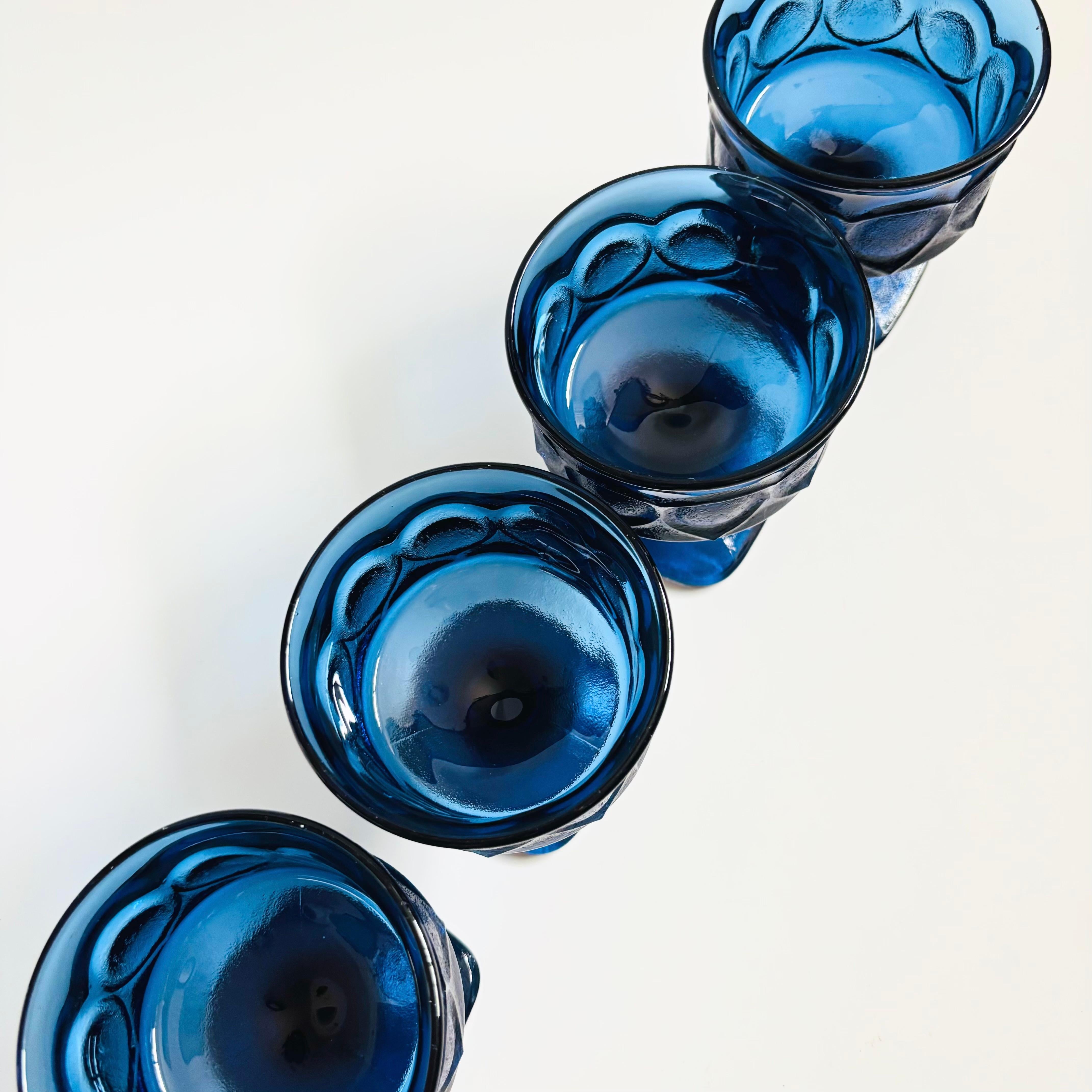 Mid-Century Modern Noritake Spotlight Blue Coupe Glasses - Set of 4 For Sale