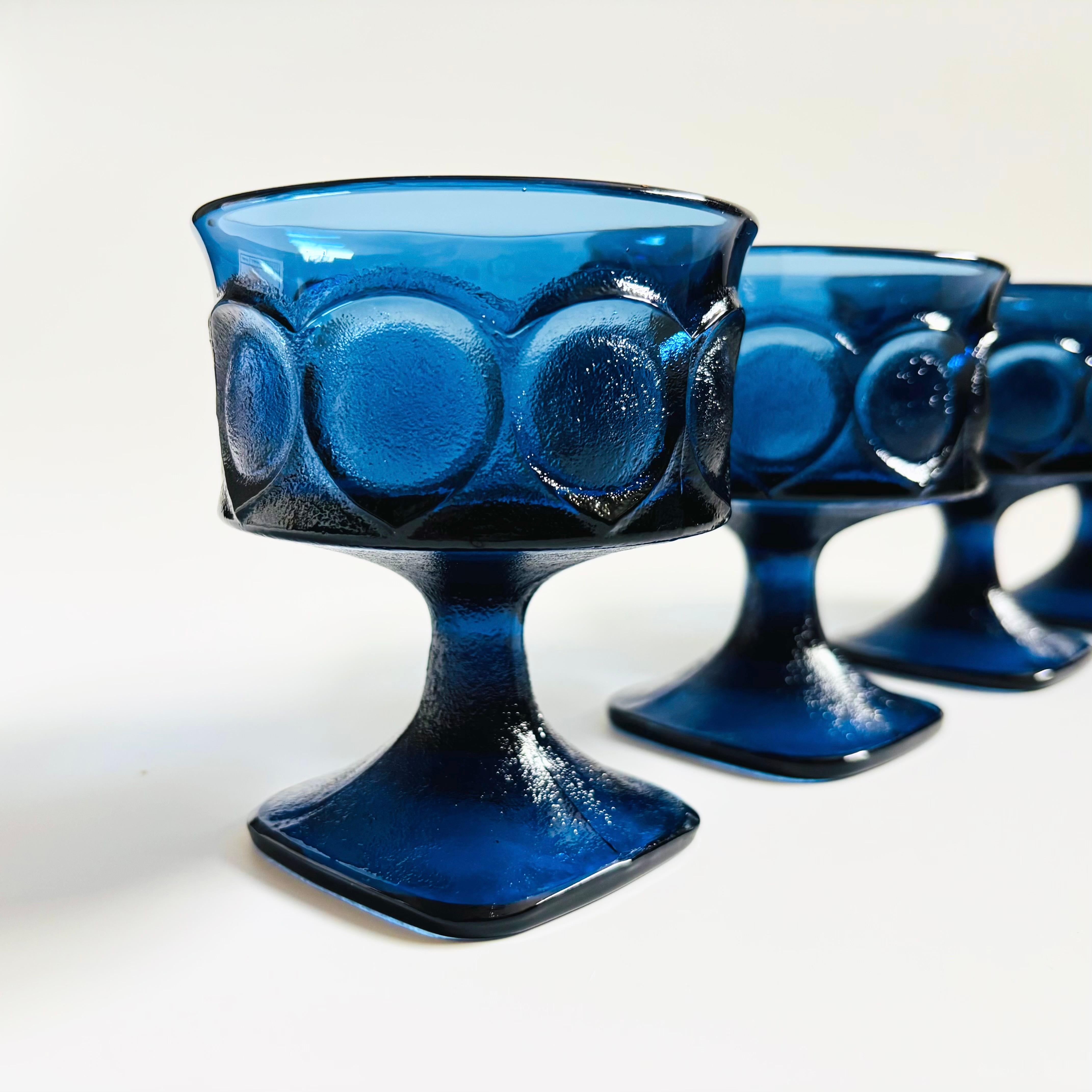 Japanese Noritake Spotlight Blue Coupe Glasses - Set of 4 For Sale