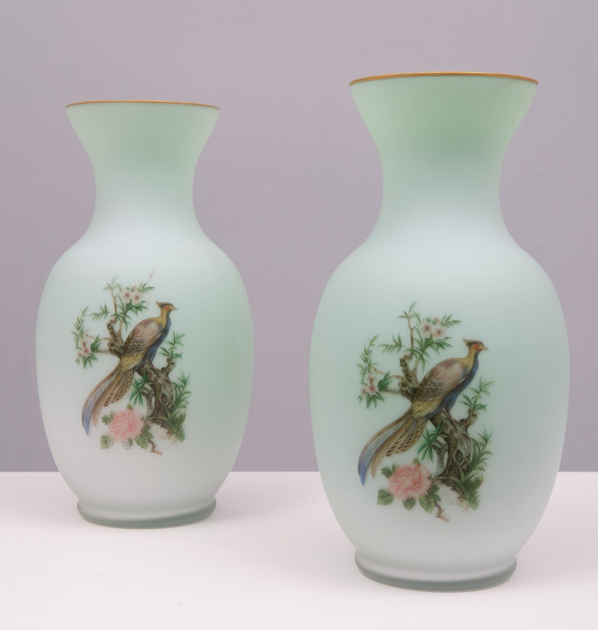Victorian Norleans - Made in Italy - Opaline  Glass Hand Painted Vases  For Sale