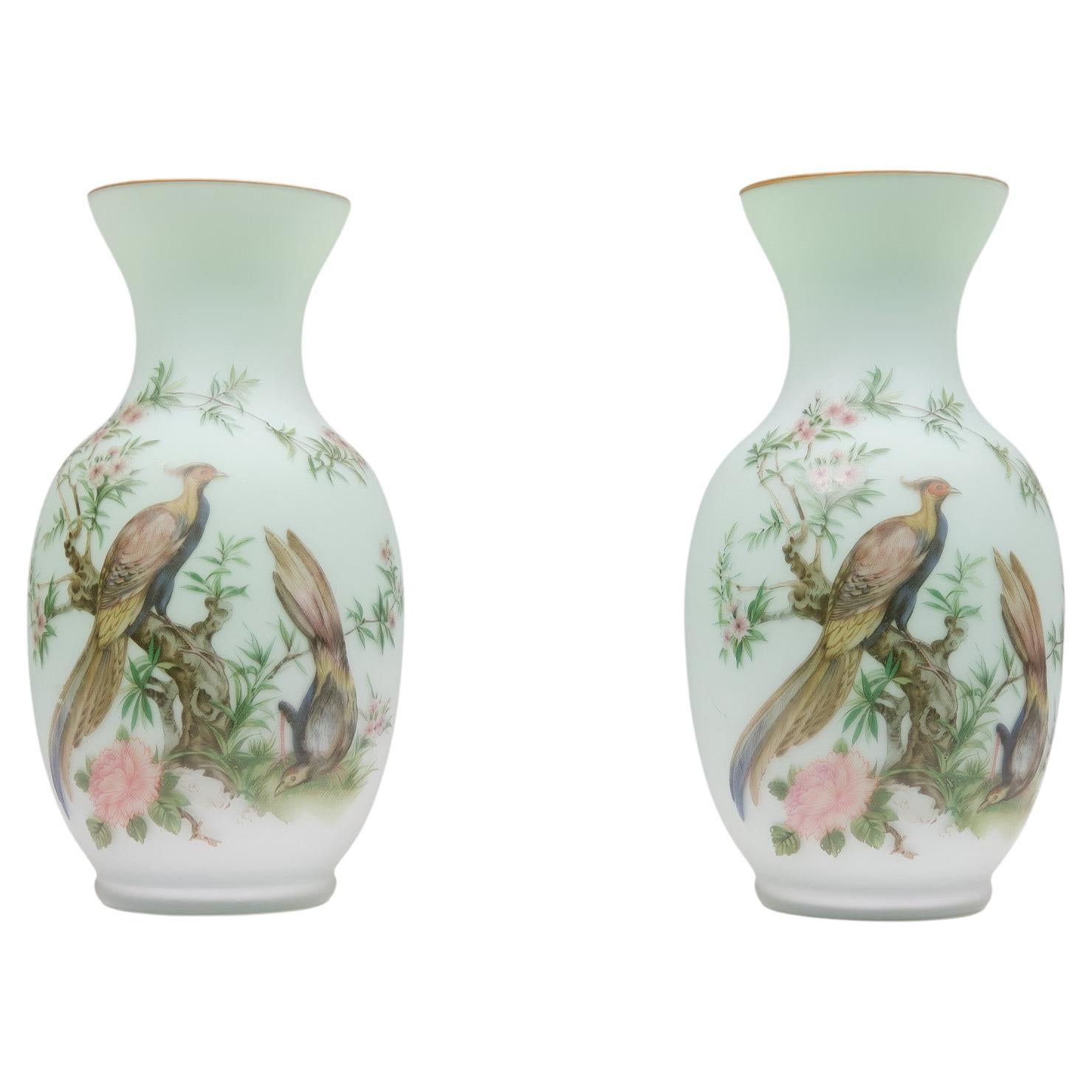 Norleans - Made in Italy - Opaline  Glass Hand Painted Vases  For Sale