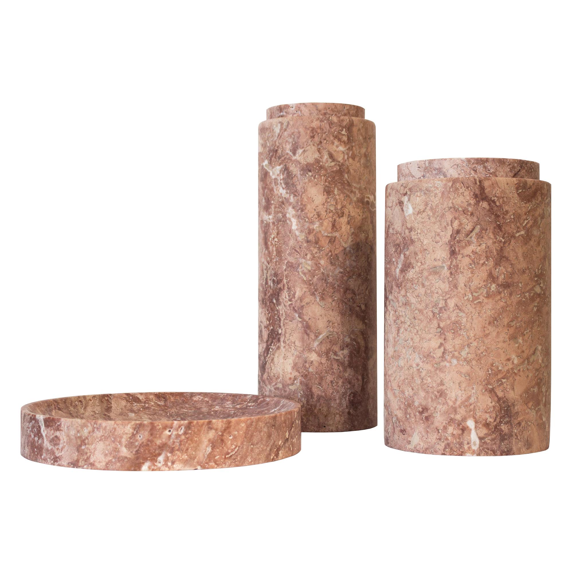 Norm Pink, Travertine, Vase, Plate, Centerpiece, Decoration