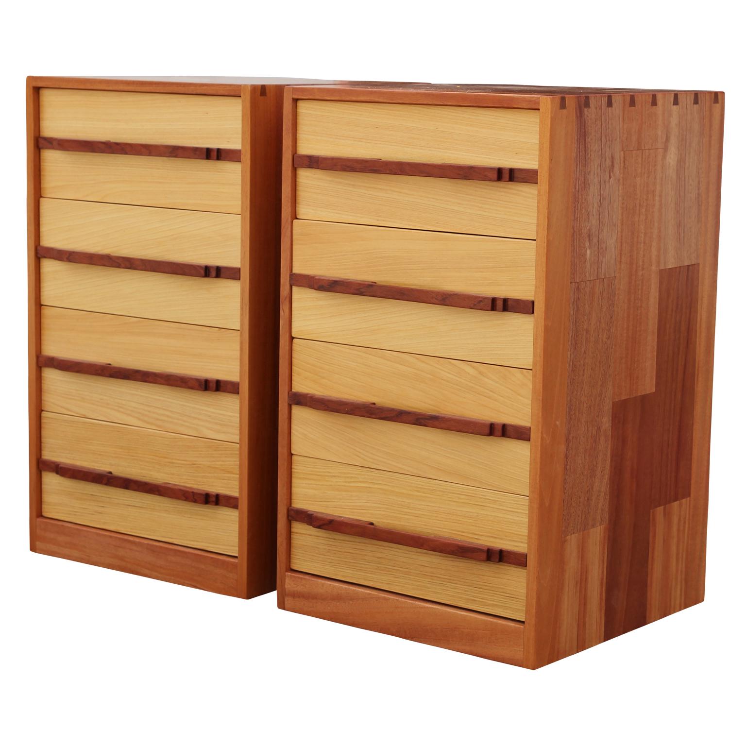 Mid-Century Modern Norm Stoeker Pair of Custom Two Toned Modern Four Drawer Chests/ Nightstands