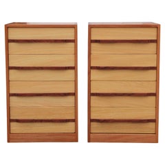Norm Stoeker Pair of Custom Two Toned Modern Four Drawer Chests/ Nightstands