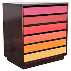 Norm Stoeker Three Drawer Cabinet Side Table with Pink, Red, & Yellow Gradient