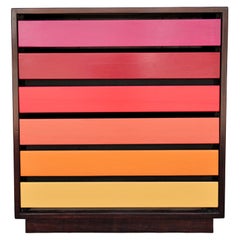 Norm Stoeker Three Drawer Cabinet Side Table with Pink, Red, & Yellow Gradient