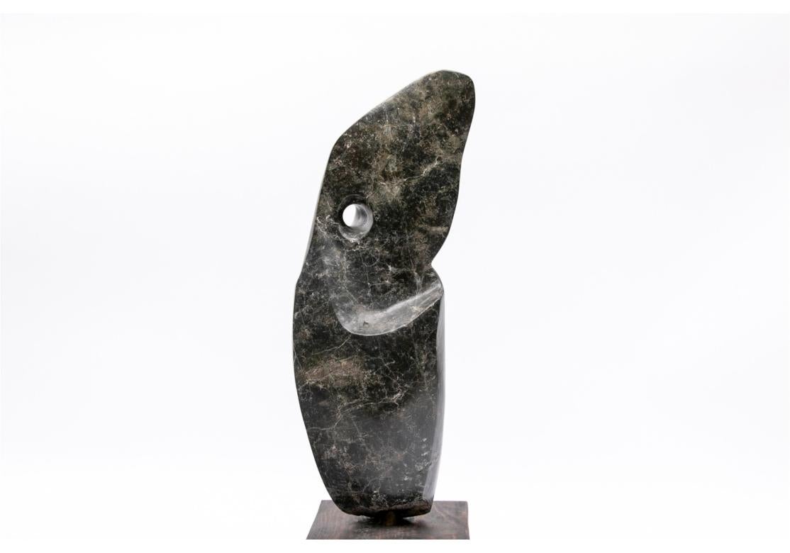 Hand-Carved Norma B. Flanagan Carved Gray-Black Stone Abstract Figure For Sale