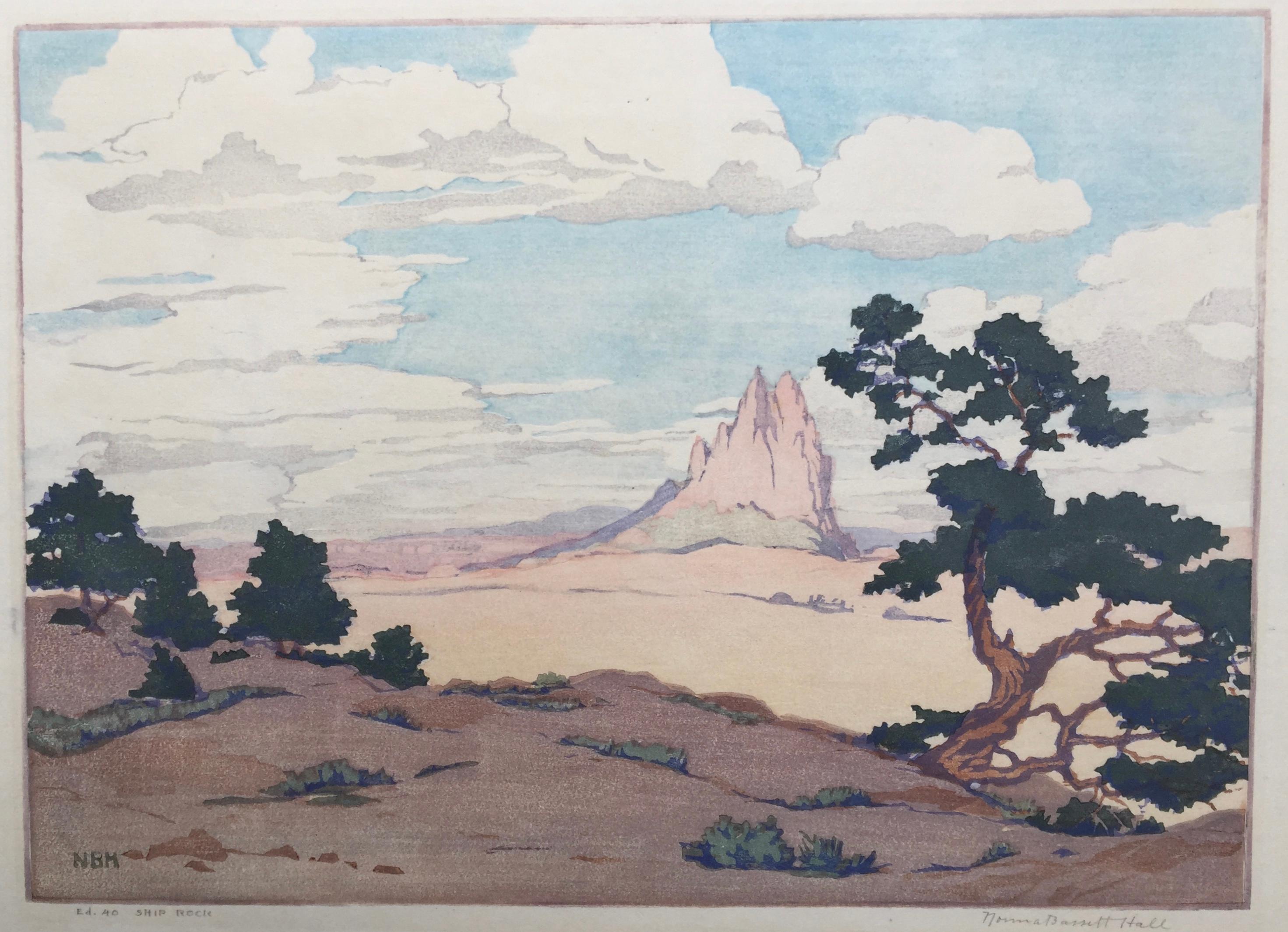 Norma Bassett Hall Landscape Print - Ship Rock