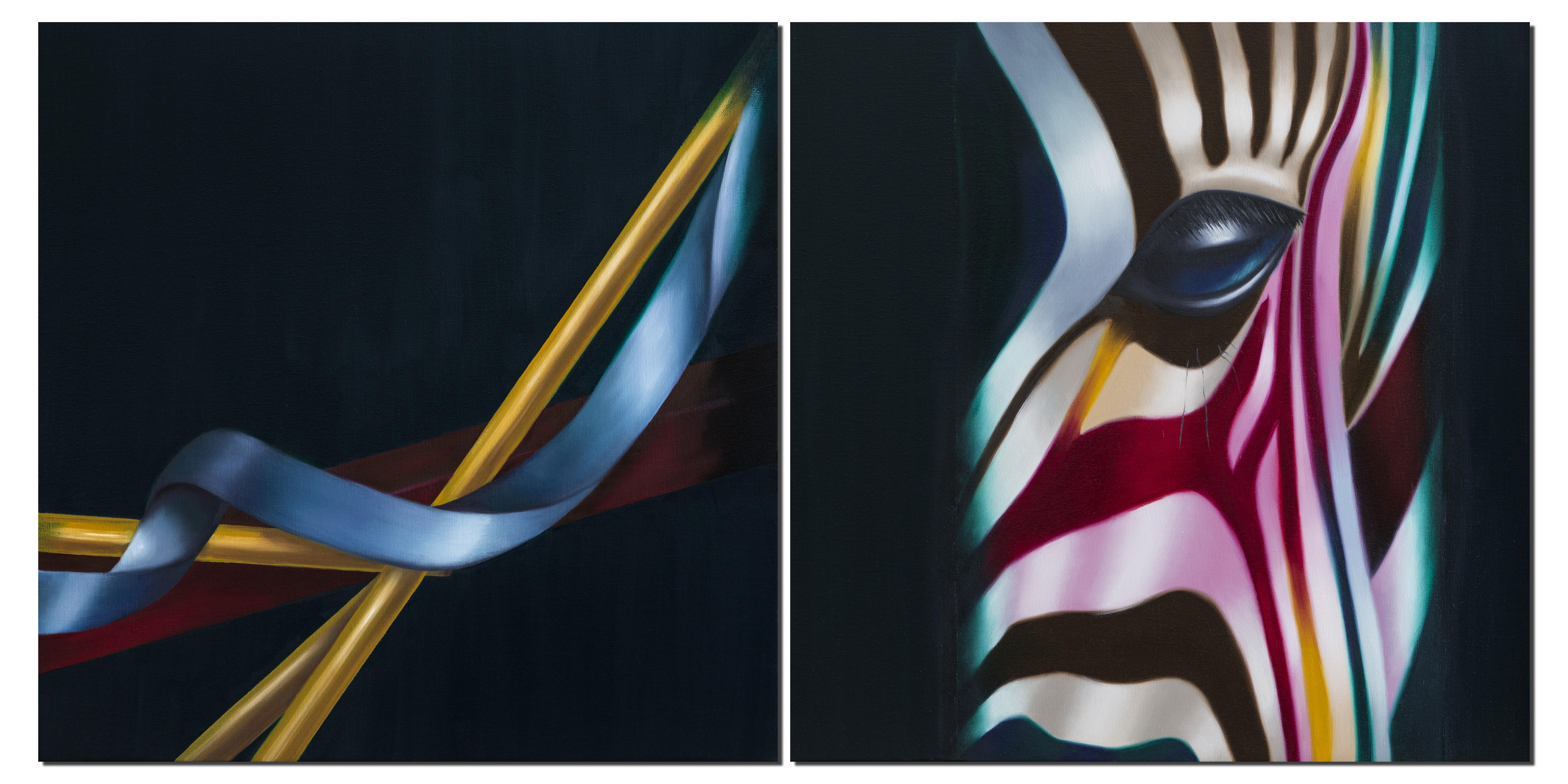 Zebra Equilibre Diptyque - Painting by Norma Bessières