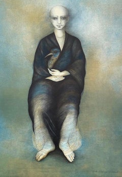 SELVAGGIA Signed Lithograph, Robed Figure, Bird, Surrealism, Latin American