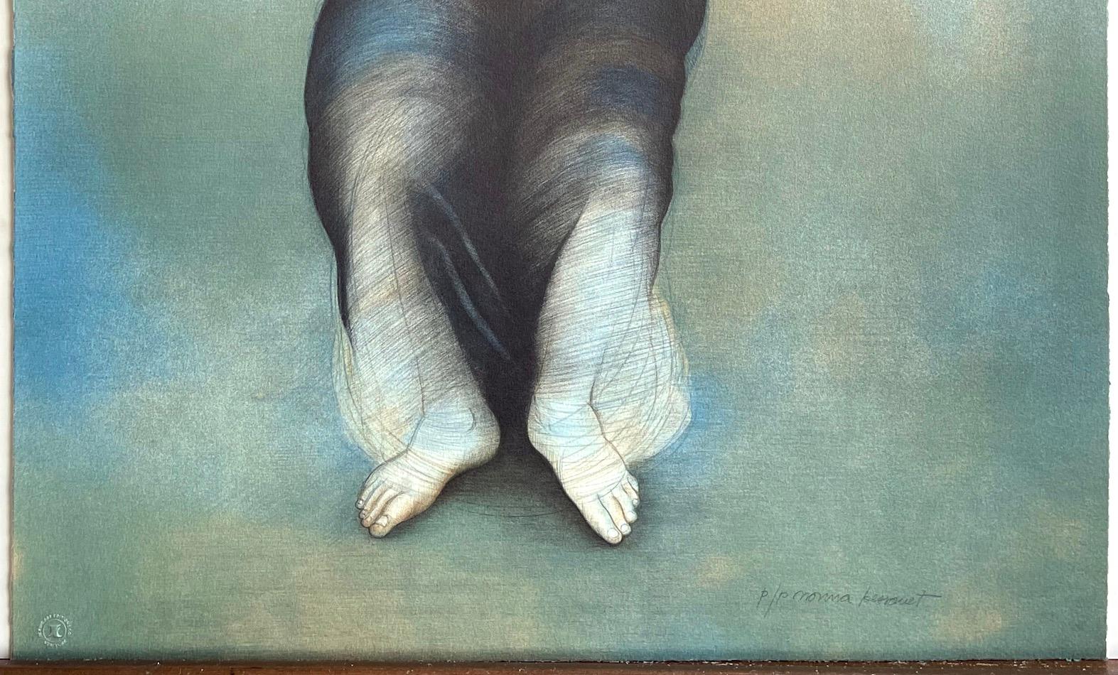 SELVAGGIA Litografia firmata, Figura vestita, Uccello, Surrealismo, America Latina in vendita 2