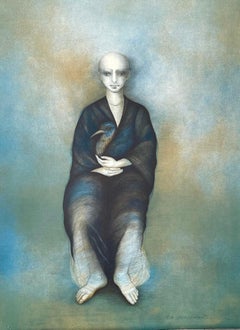 SELVAGGIA Signed Lithograph, Robed Figure, Bird, Surrealism, Latin American