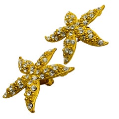 NORMA JEAN signed gold rhineston stars massive designer runway clip on earrings