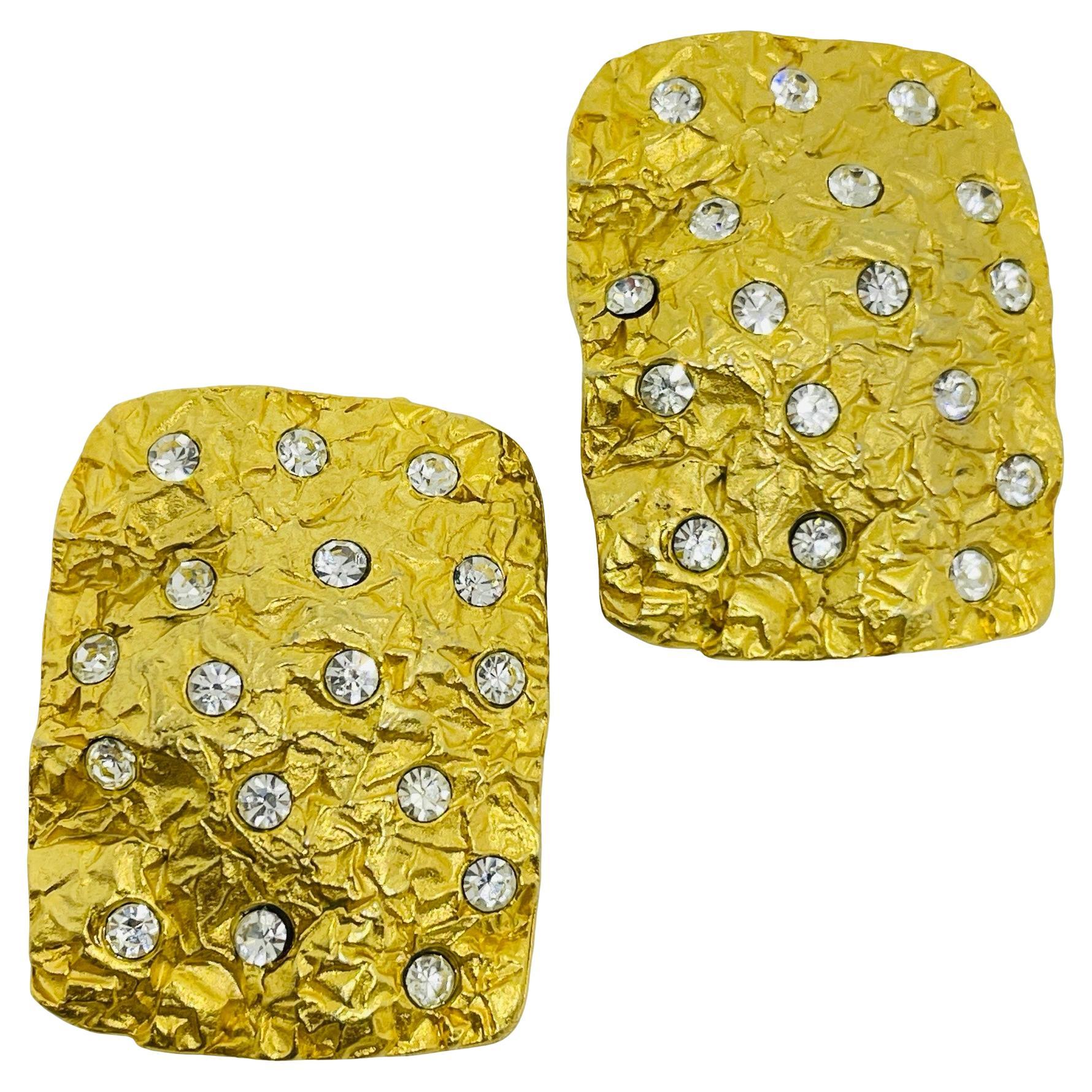 NORMA JEAN signed vintage gold tone rhinestone designer clip on earrings For Sale