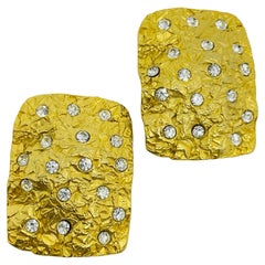 NORMA JEAN signed vintage gold tone rhinestone designer clip on earrings
