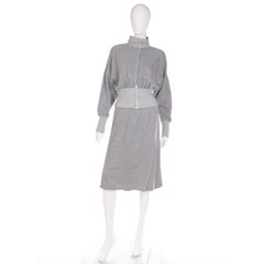Norma Kamali 1980 Sweats Grey Sweatshirt 2 pc Dress w Snap Front Top & Skirt