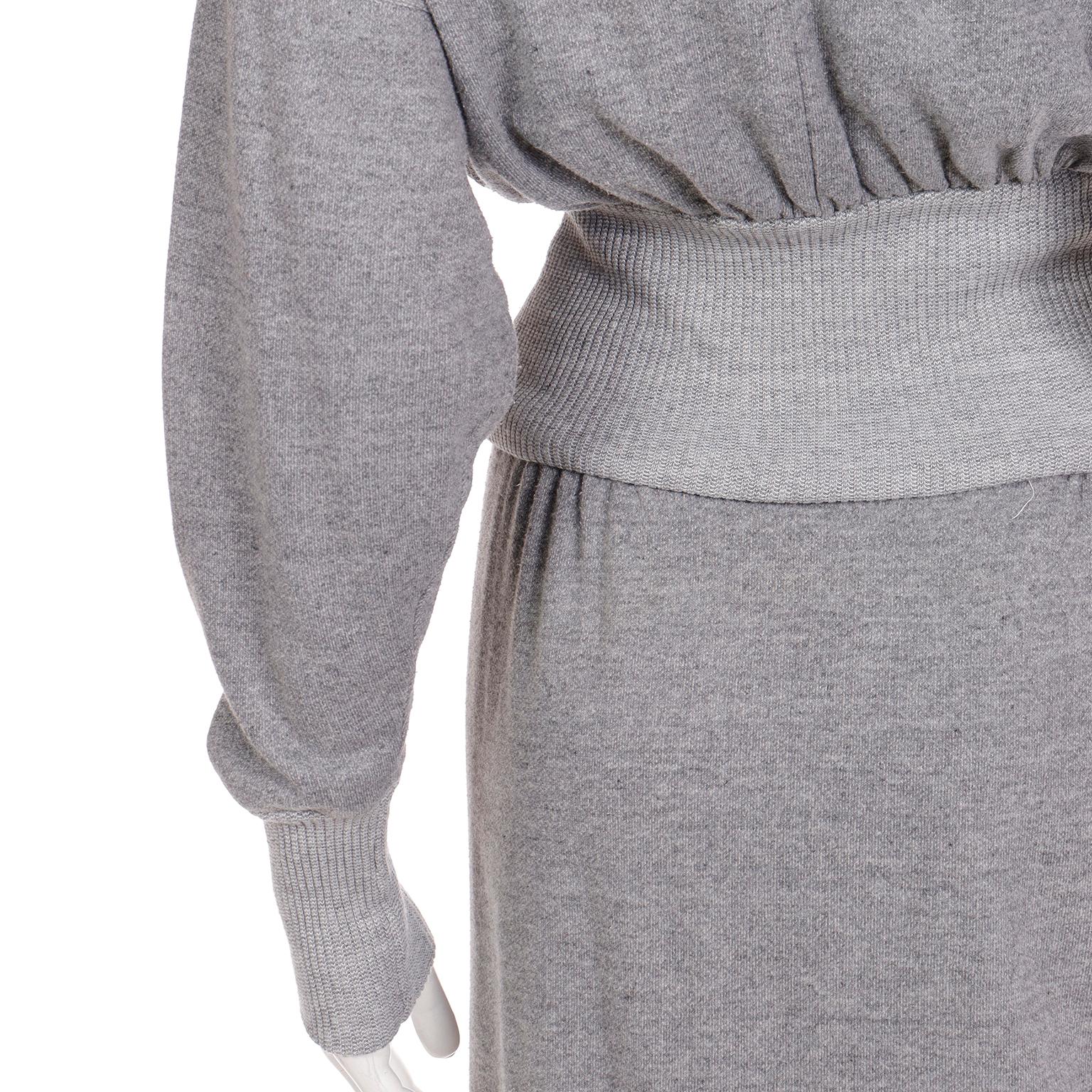 Norma Kamali 1980 Sweats Grey Sweatshirt 2 pc Dress w Snap Front Top & Skirt For Sale 5