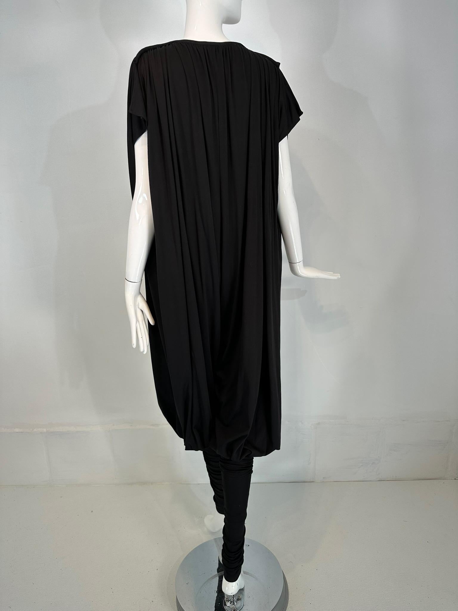 Norma Kamali 1980s Balloon/Leggins Plunge Neck Black Jersey Jumpsuit OSFM For Sale 8