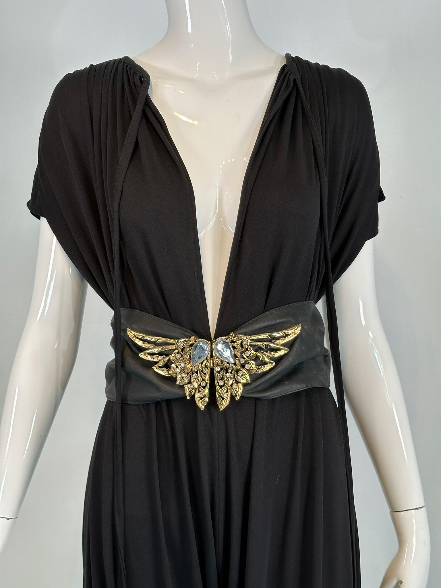 Norma Kamali 1980s Balloon/Leggins Plunge Neck Black Jersey Jumpsuit OSFM For Sale 10
