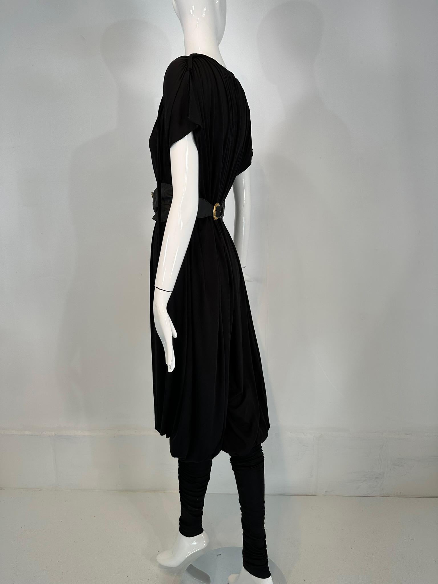 Women's or Men's Norma Kamali 1980s Balloon/Leggins Plunge Neck Black Jersey Jumpsuit OSFM For Sale