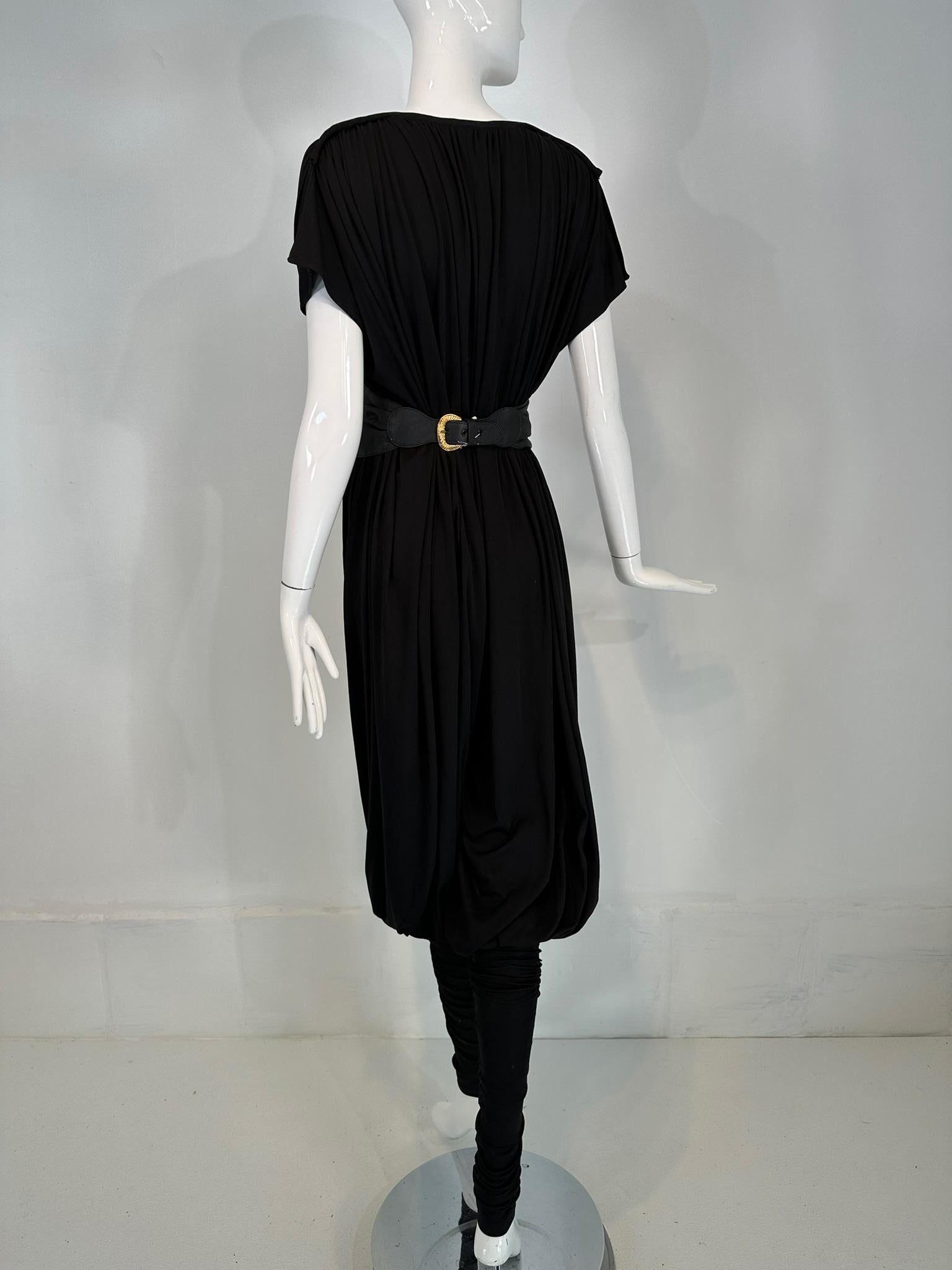 Norma Kamali 1980s Balloon/Leggins Plunge Neck Black Jersey Jumpsuit OSFM For Sale 1