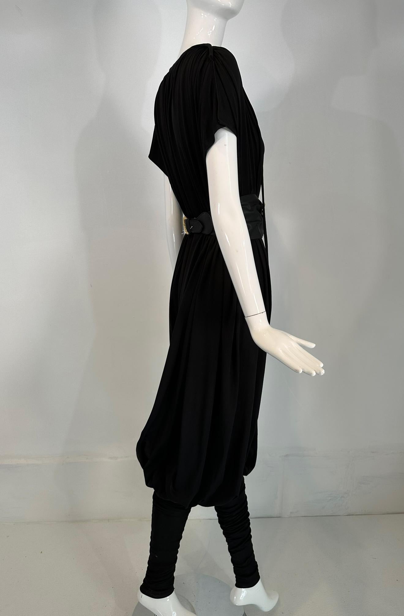 Norma Kamali 1980s Balloon/Leggins Plunge Neck Black Jersey Jumpsuit OSFM For Sale 3