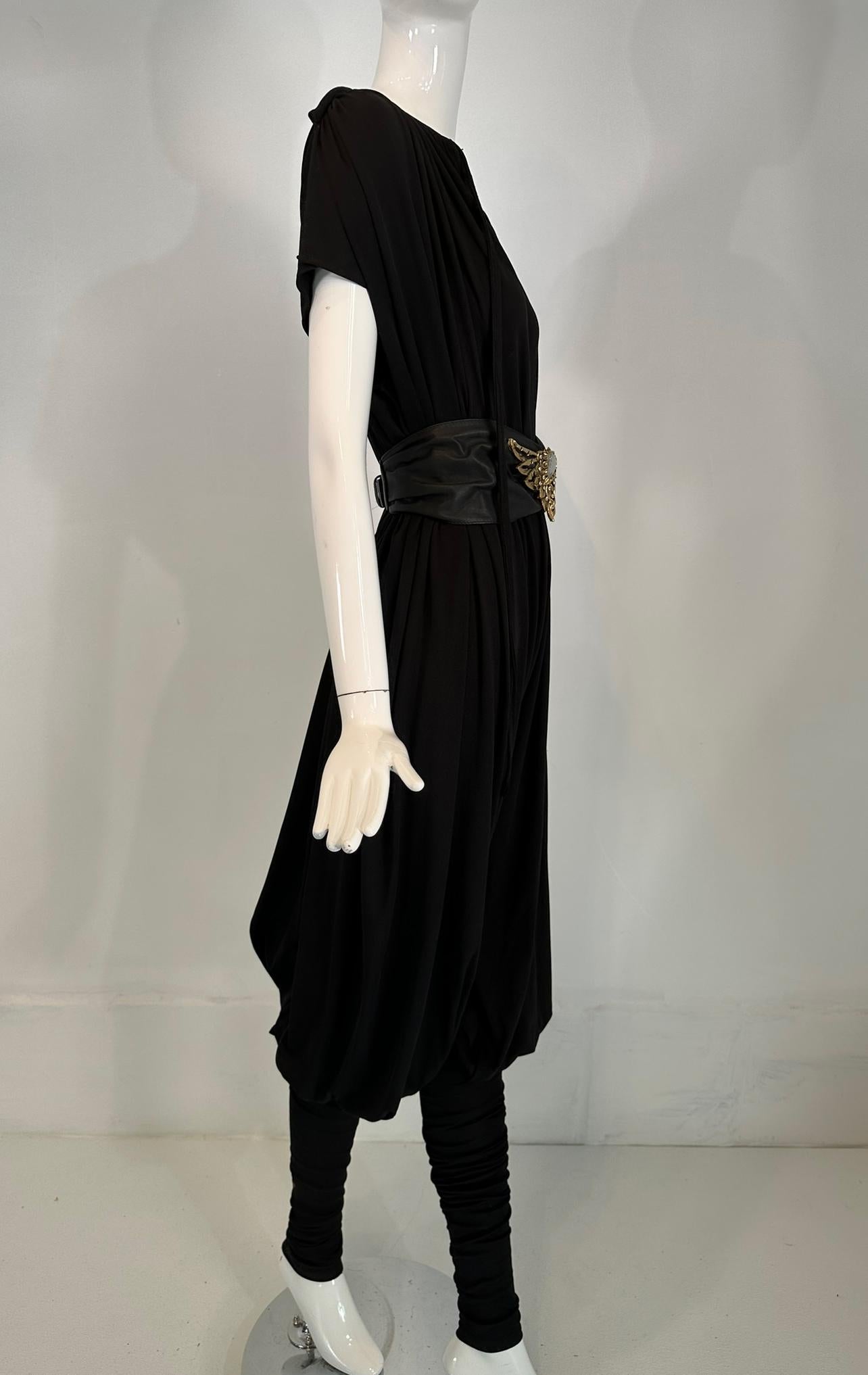 Norma Kamali 1980s Balloon/Leggins Plunge Neck Black Jersey Jumpsuit OSFM For Sale 4