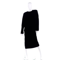 Norma Kamali 1980s Black Velvet Vintage Oversized  Dress With Snaps on Side
