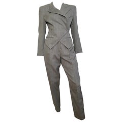 Vintage Norma Kamali 1980s Grey Pant Suit Size 4.