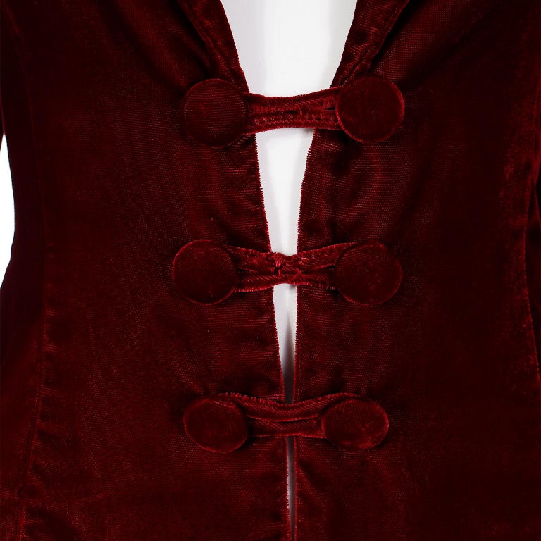 Norma Kamali 1980s Vintage Red Velvet Victorian Inspired Cropped Jacket ...