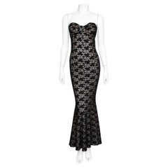 Norma Kamali 1993 Vintage Black Lace Strapless Mermaid Evening Gown M