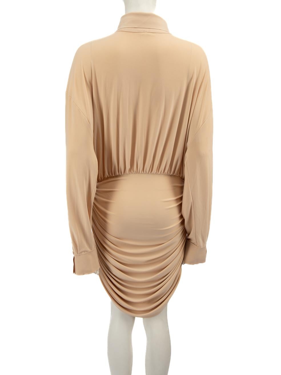 Norma Kamali Vestido beige drapeado hasta la rodilla Talla L Beige en venta