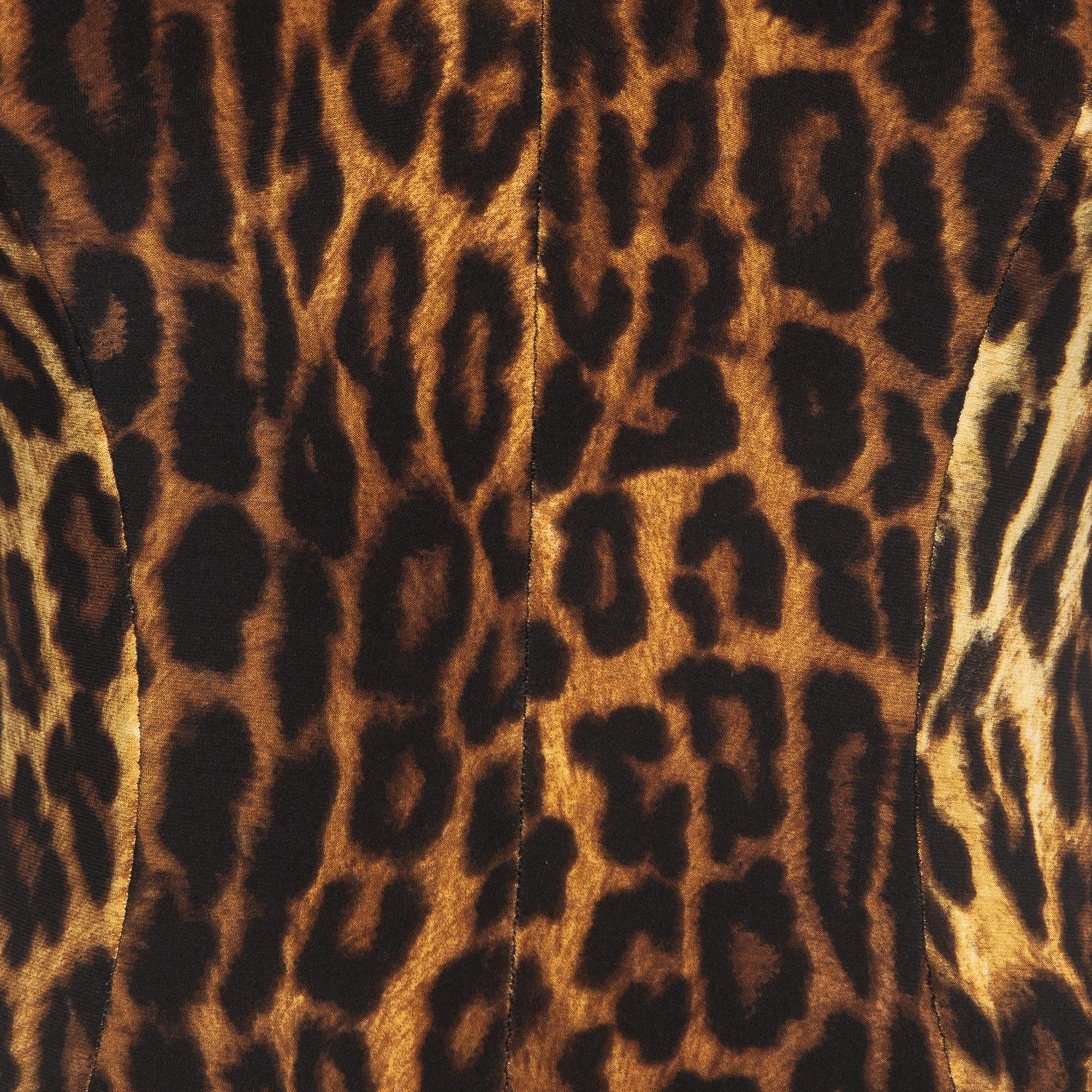 Norma Kamali Beige Leopard Print Strappy Wonderwoman Mio  Swimsuit XL In Excellent Condition In Dubai, Al Qouz 2