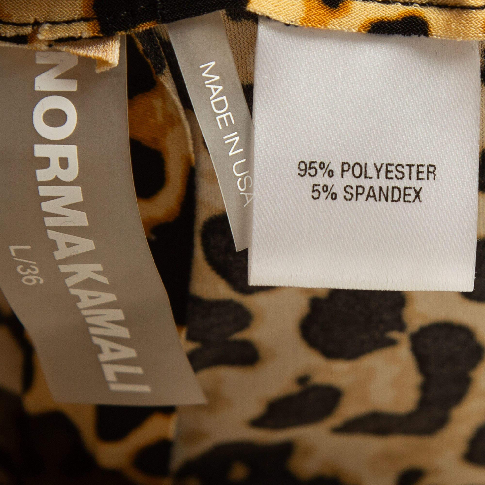Women's Norma Kamali Beige Leopard Print Stretch Knit High Waist Spat Leggings L For Sale