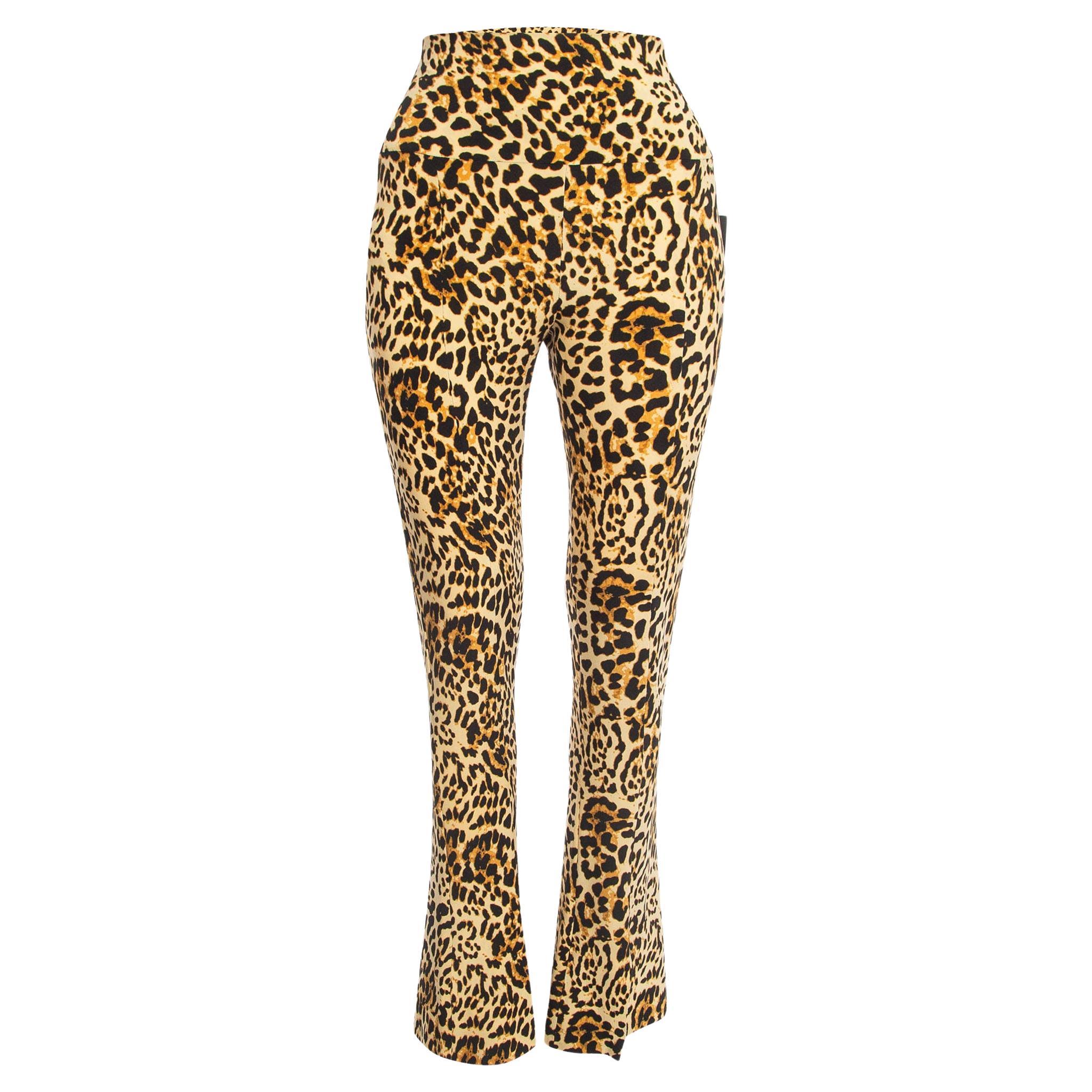 Norma Kamali Beige Stretch-Strick-Leggings mit Leopardenmuster und hoher Taille und Spaten, L im Angebot