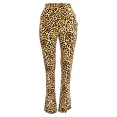 Norma Kamali Beige Leopard Print Stretch Knit High Waist Spat Leggings L