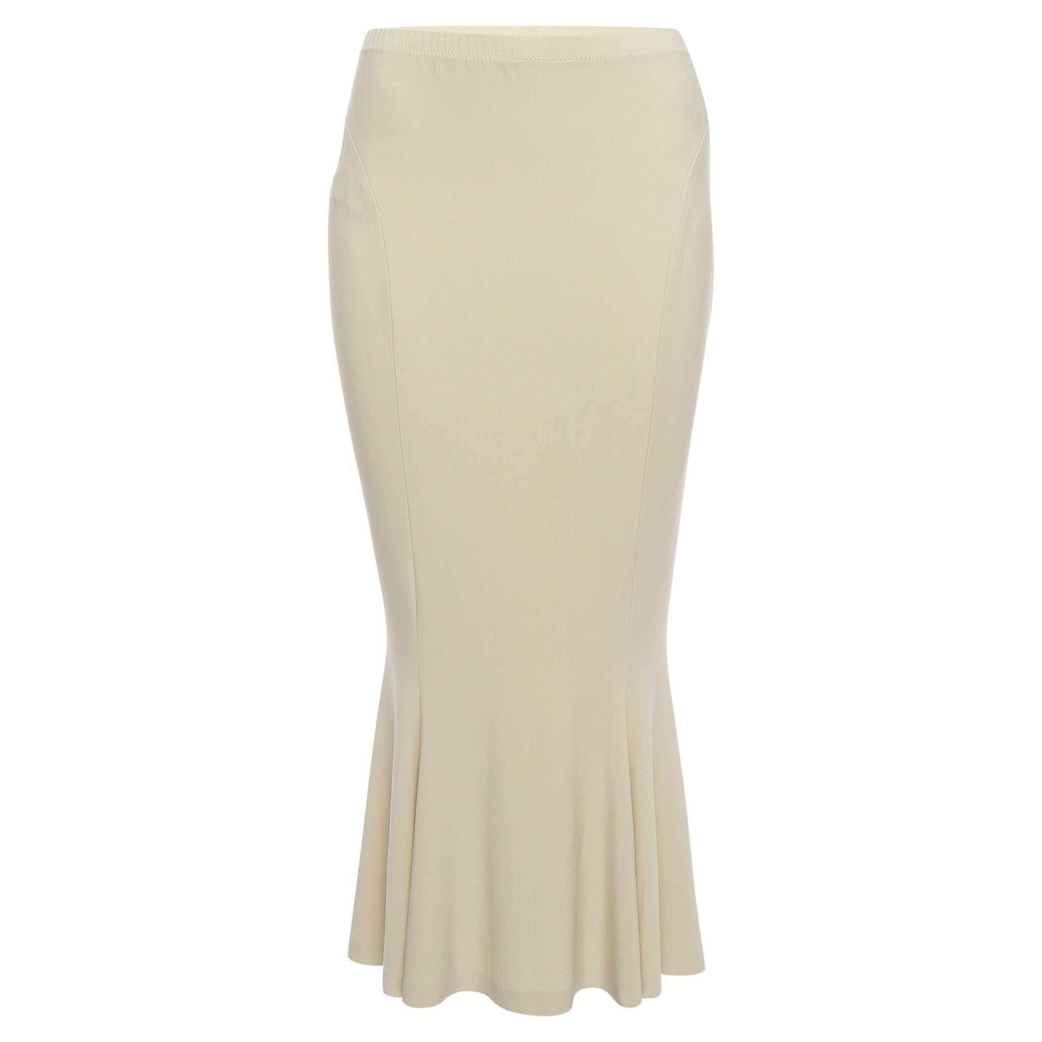 Norma Kamali Beige Stretch knit Fishtail Midcalf Skirt M For Sale