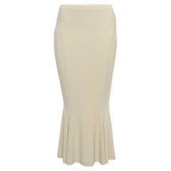 Norma Kamali Beige Stretch knit Fishtail Midcalf Skirt M