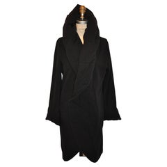 Norma Kamali Black Cotton-Blend With Quilted-Accent Oversized-Hooded Wrap Jacket