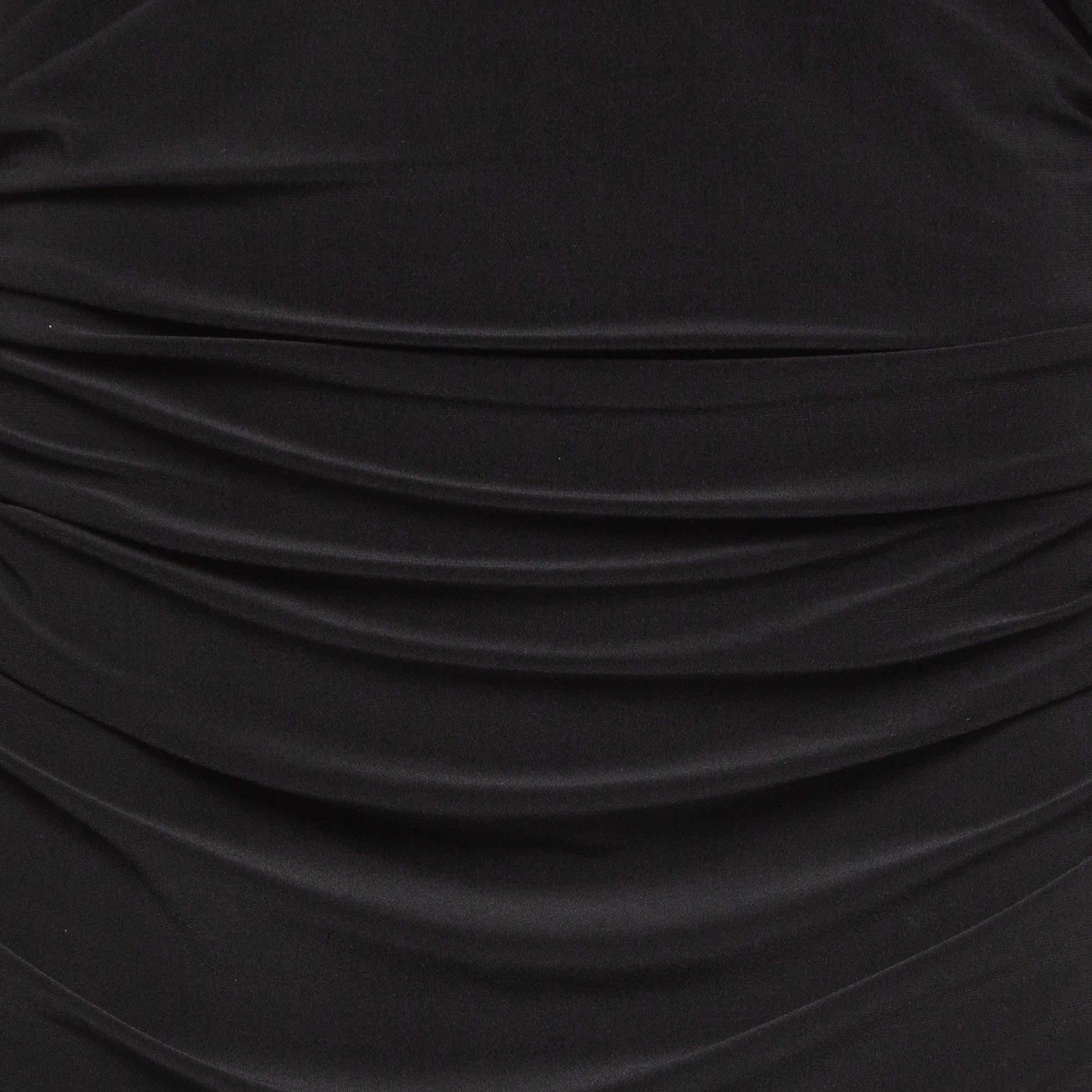 Norma Kamali Black Draped Jersey Long Sleeve Tara Midi Dress L In Excellent Condition For Sale In Dubai, Al Qouz 2