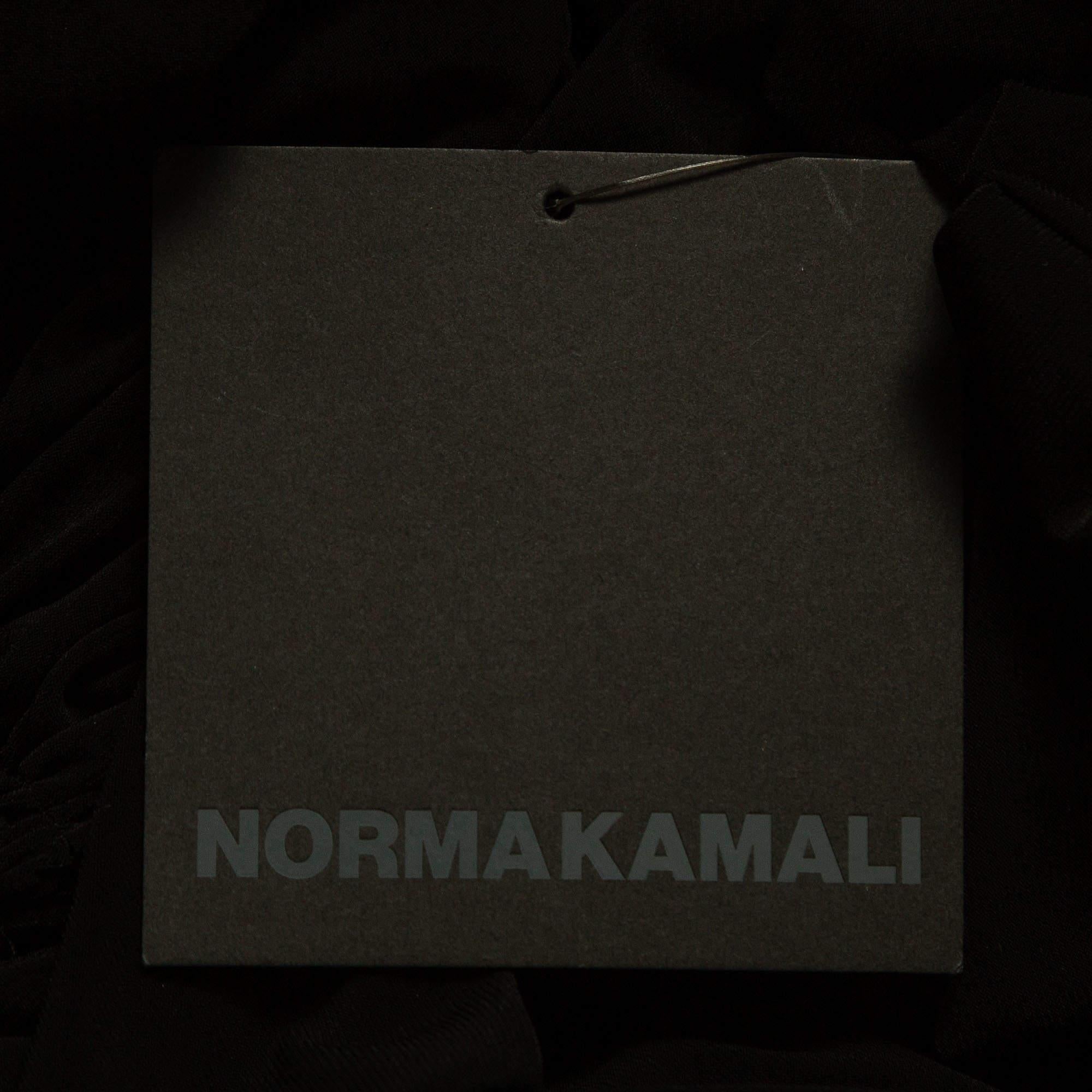 Norma Kamali Black Draped Jersey Long Sleeve Tara Midi Dress L For Sale 1