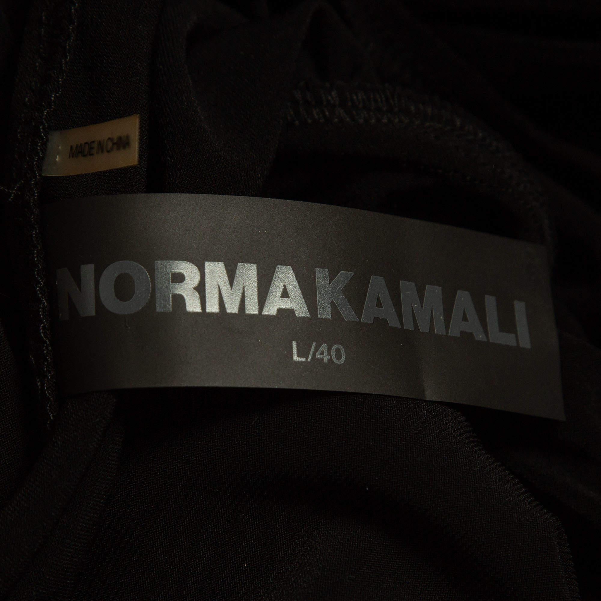 Norma Kamali Black Draped Jersey Long Sleeve Tara Midi Dress L For Sale 2